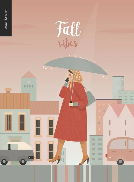 Rain - walking woman — Stock Vector