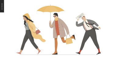 Yağmur - yürüyüş insanlar seti