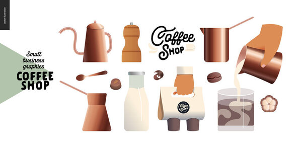 Кофейня - графика для малого бизнеса - кофейники

