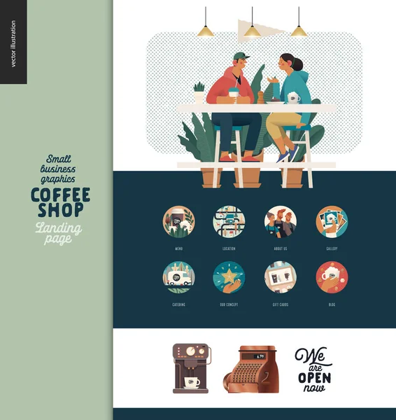 Koffie winkel - kleine bedrijven graphics - landing page template — Stockvector