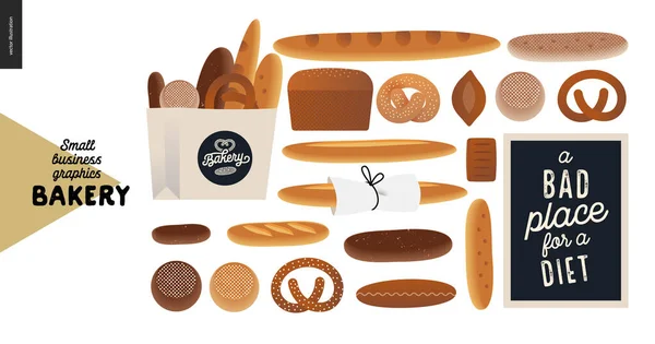 Bäckerei - Grafiken für kleine Unternehmen - verschiedene Brote — Stockvektor
