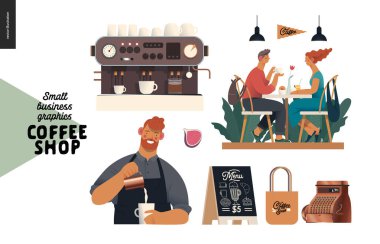Kahve dükkanı - küçük işletme grafikleri - set