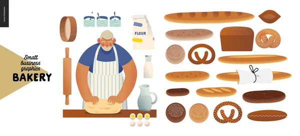 Bäckerei - Grafiken für kleine Unternehmen - Bäcker und Brot — Stockvektor