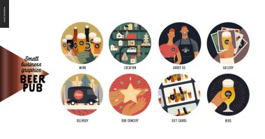 Bira fabrikası, zanaat bira barı - küçük işletme grafikleri - web simgeleri