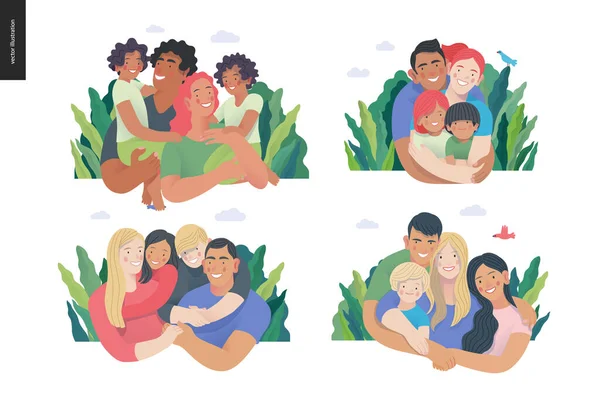 有孩子的快乐国际家庭-家庭健康和健康 — 图库矢量图片