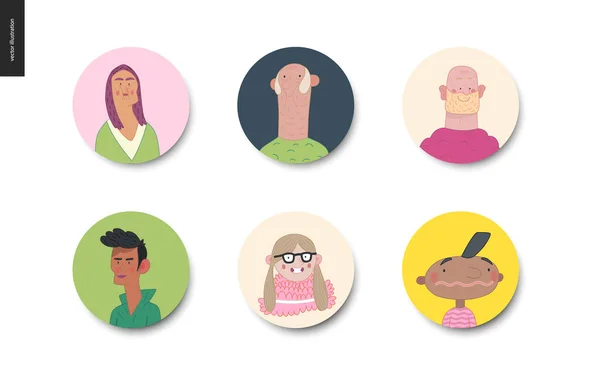 Ensemble de portraits de personnages lumineux - avatars ronds — Image vectorielle