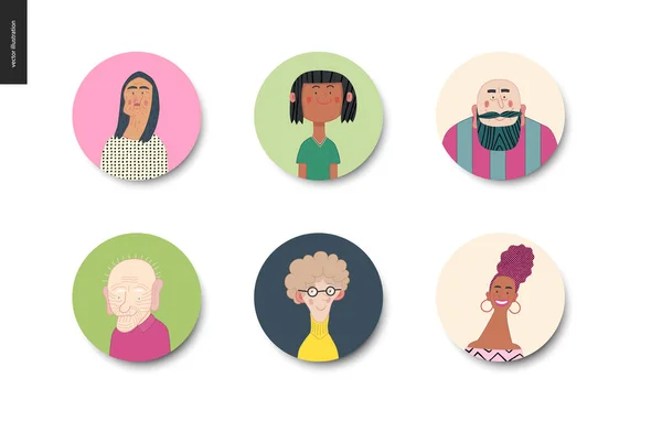 Ensemble de portraits de personnages lumineux - avatars ronds — Image vectorielle