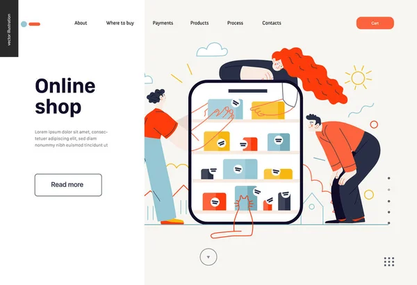 Sujets d'affaires - achats en ligne, modèle Web — Image vectorielle