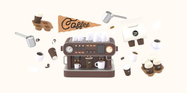 3D resimli kahve dükkanı