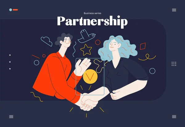 Zakelijke Onderwerpen Partnerschap Web Template Header Vlakke Stijl Moderne Geschetste — Stockvector