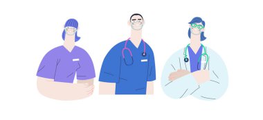 Tıbbi sigorta -en iyi doktorlar -modern düz vektör konsepti dijital illüstrasyon - tıp uzmanları - doktor ve hemşire portreleri, doktor konsepti, tıp bürosu veya laboratuvar