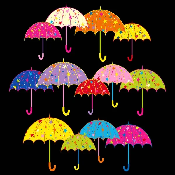 Colorful Umbrella Black Background — Stock Vector