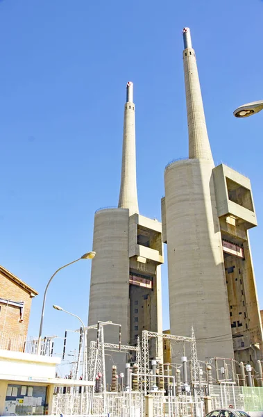 Three Chimneys Old Thermal Power Station Sant Adria Del Besos — Stock Photo, Image