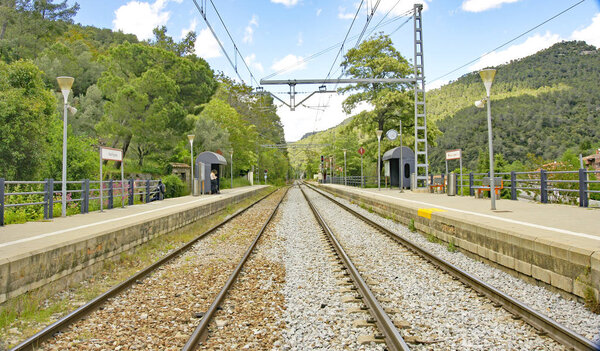 Railroad tracks in El Figar in the province of Barcelona, 16:35 p.m .; August 16, 2016; Catalunya, Spain, Europe