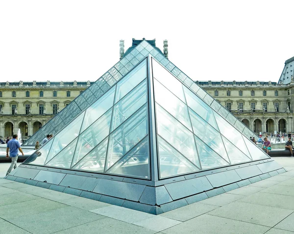 Fontein Glazen Koepel Van Het Louvre Uur Juli 2018 Parijs — Stockfoto