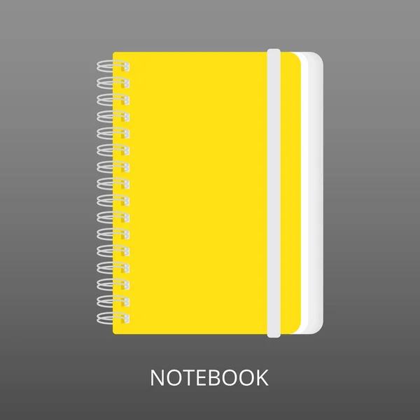 Cuaderno realista cerrado sobre fondo gris. Icono plano, ilustración vectorial de una libreta en espiral. Para la escuela, el trabajo, la oficina de educación — Vector de stock