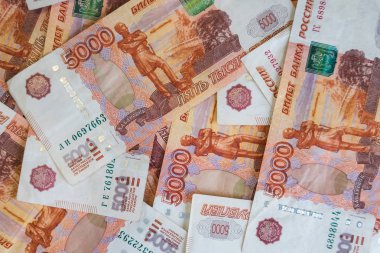 Yakın çekim Rus ruble bir bakış. Beş bin banknotlar. Finans ve iş kavramı