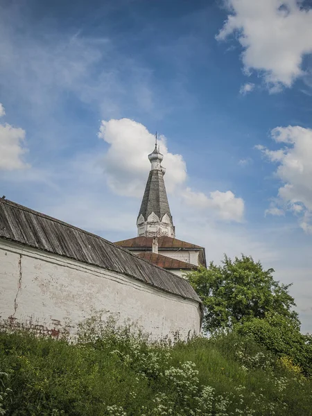 Ferapontov Belozersky Bogoroditsa-Noel Manastırı Ferapontovo köyü yakınlarında sıcak güneşli bir günde, Vologda Bölgesi, Lake Borodaevskoe üzerinde