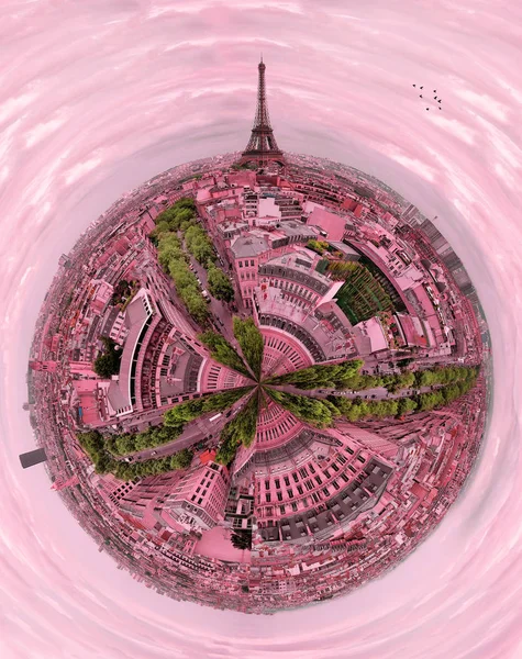 Beautiful romantic Paris, pink circular panorama, France