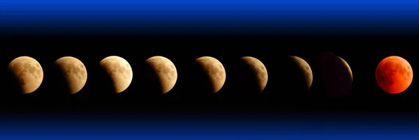 パノラマの月食 2018 皆既月食 これは 世紀最長の皆既月食になった 総段階の合計時間は約 103 — ストック写真