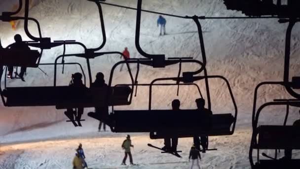 Lifts Lift Skiers Mountain Night Ski Resort Bukovel Ukraine — Stock Video