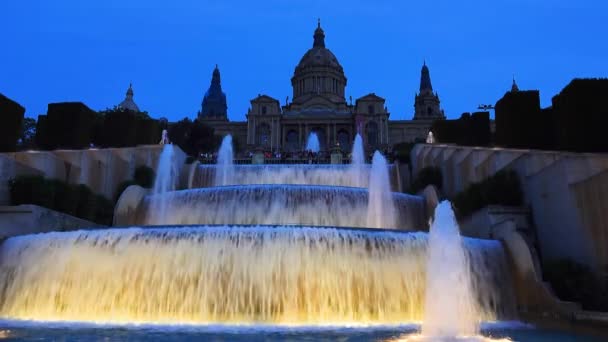 Éjszakai Kilátás Magic Fountain Fény Show Barcelona Spanyolország — Stock videók