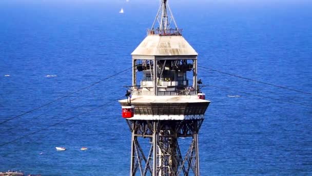 Teleferic Vagy Kötélpálya Barcelonában Katalónia Spanyolország Időtelik — Stock videók