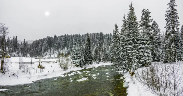 Sneeuwachtige winter in de Karpaten. Vorokhta, regio Ivano-Frankivsk — Stockfoto