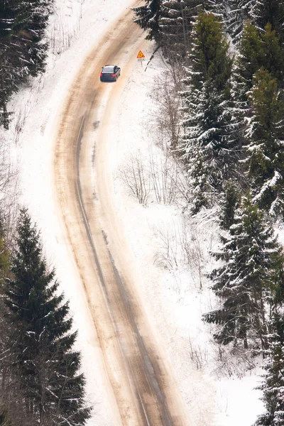 Mountain Road Forest Carpathians Ukraine Winter — Stock Photo, Image