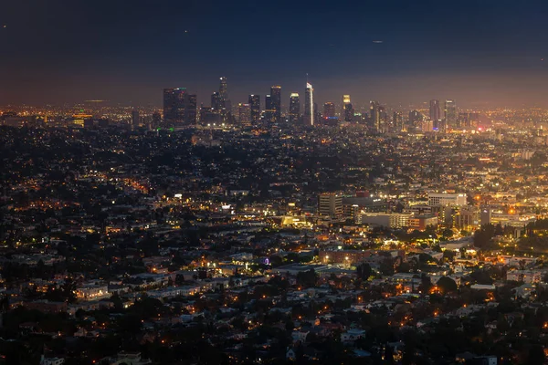 Κάθε Βράδυ Φωτισμένο Λος Άντζελες Στο Κέντρο Της Πόλης Μπλε — Φωτογραφία Αρχείου