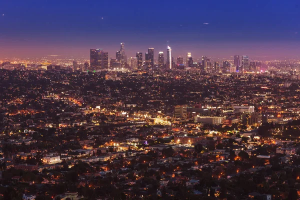 Nightly Lit Los Angeles Centro Hora Azul Durante Pôr Sol — Fotografia de Stock