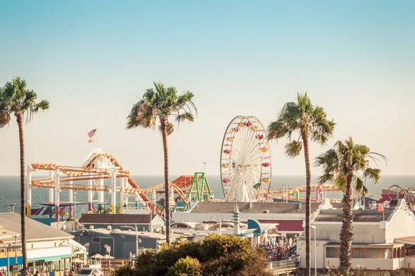 Santa Monica Los Angeles California Günbatımının Pastel Ligt Inde Dönme — Stok fotoğraf