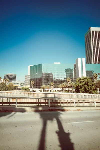 Los Angeles Downtown Palmenschatten Auf Der Straße Vintage Retro Getönt — Stockfoto