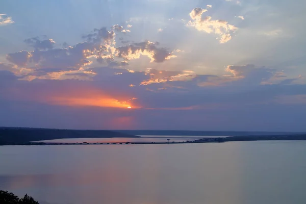 Foto Foi Tirada Ucrânia Margem Estuário Chamado Hadzhibeevsky Foto Pôr — Fotografia de Stock