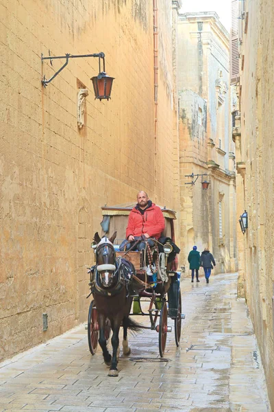 Mdina Malta Enero 2019 Carruaje Tirado Por Caballos Conducido Por —  Fotos de Stock