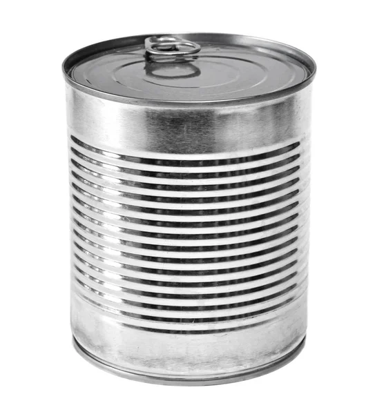 金属点燃或铝罐头 被隔绝在白色背景 闭合的金属罐头 银色点燃 保存食物 — 图库照片