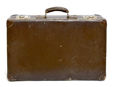 Eski bavul, seyahat madde, Bagaj veya Bagaj. Beyaz arka plan üzerinde izole vintage çanta, retro, deri çanta.