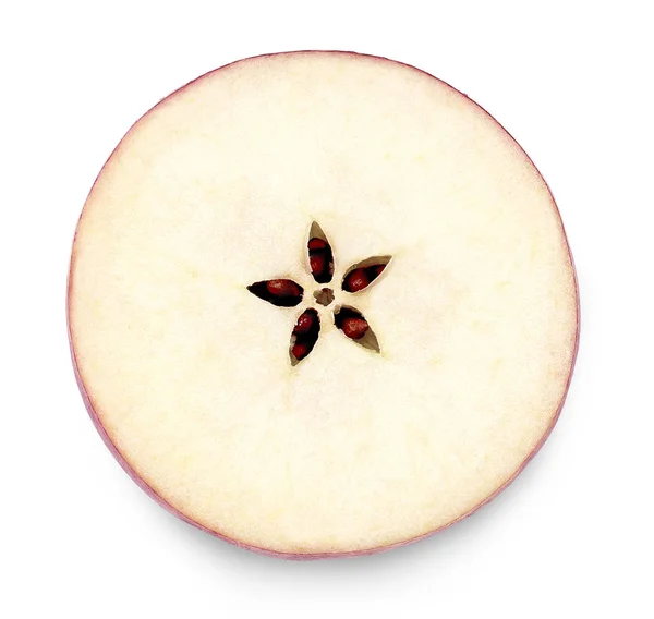 Apple element or part of a cut apple. Top view, cross section of a red apple, isolated on white background.