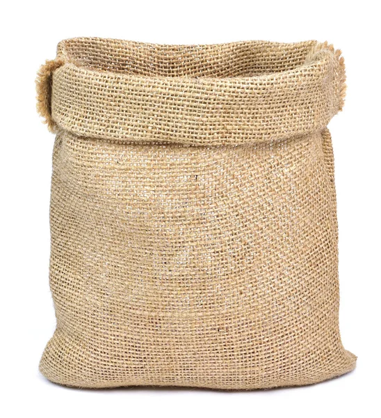 Empty Burlap Sack Sackcloth Bag Isolated White Background Front View — Stock Photo, Image