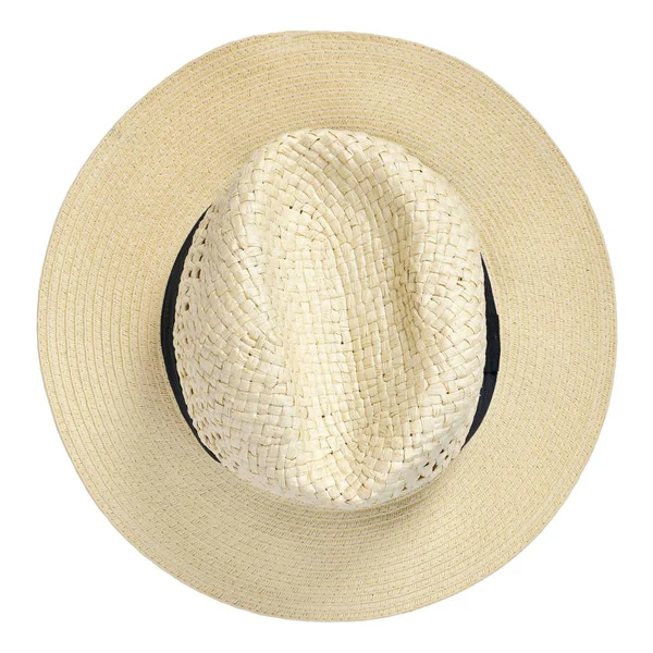 Panama Hat Traditional Summer Hat Black Hatband Ribbon Isolated White — Stock Photo, Image