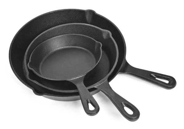 Cast Iron Pans Empty Space Isolated White Background Cut Out — Stock Photo, Image