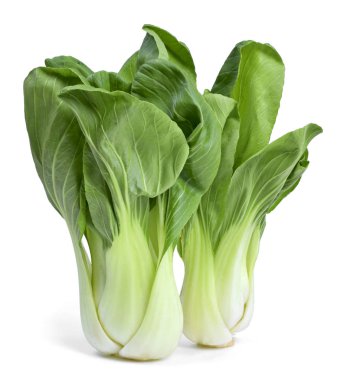 Temiz pak choi lahana veya Çin lahanası, beyaz arka plan üzerinde izole. Taze, yeşil sebze, yakın çekim shot. Sağlıklı yaşam tarzı tema, mutfak sahnesi.