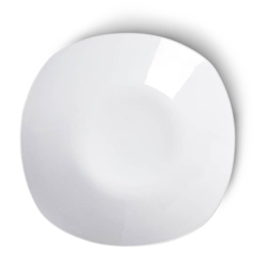 Beyaz tabak ya da yemek takımları, modern porselen tabak. Beyaz arka plan üzerinde izole nesne. kopya alanı ile zarif plaka. Kare plaka.