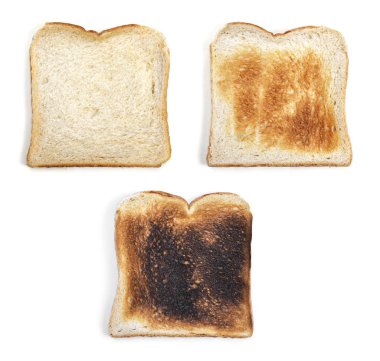 Taze ekmek ekmek veya tost buğday ekmek dilimleri. Doğal, tost ve yanmış tost ekmeği, beyaz arka plan üzerinde izole.