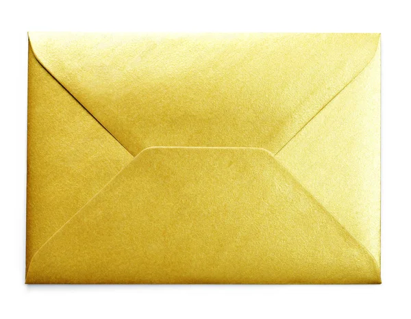 Gyllene Kuvertet Med Kopia Utrymme Isolerad Vit Bakgrund Glänsande Guld — Stockfoto