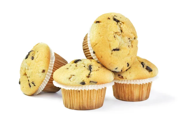 Vynikající Vanilkové Muffiny Čokoládou Izolované Bílém Pozadí Muffiny Sladké Potraviny — Stock fotografie