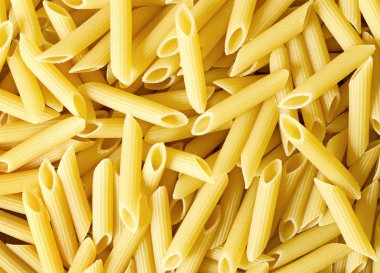 Lezzetli makarna, penne makarna arka plan. Üstten Görünüm sahne, sağlıklı beslenme veya sağlıklı bir yaşam tarzı. Penne makarna veya makarna, İtalyan mutfağı.