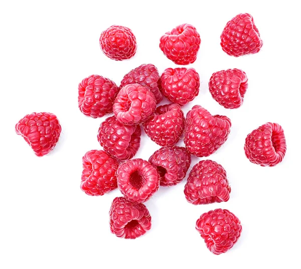 Frische Himbeeren Isoliert Auf Weißem Hintergrund Arrangement Von Himbeerfrüchten Ausgeschnittene Stockfoto