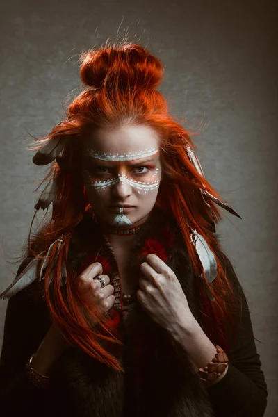 Red Haired Girl Image Shaman — Stock Photo, Image