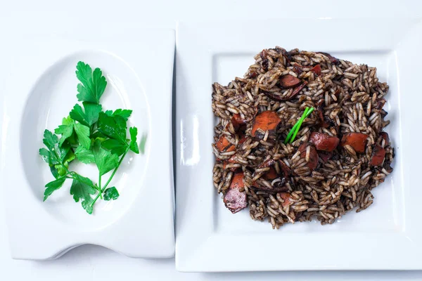 Rice Squid Black Ink Dish — Stock Photo, Image